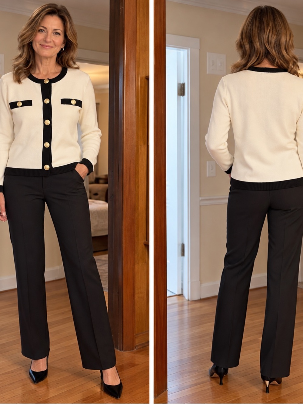 Mango Cream and Black Contrast Knit Cardigan